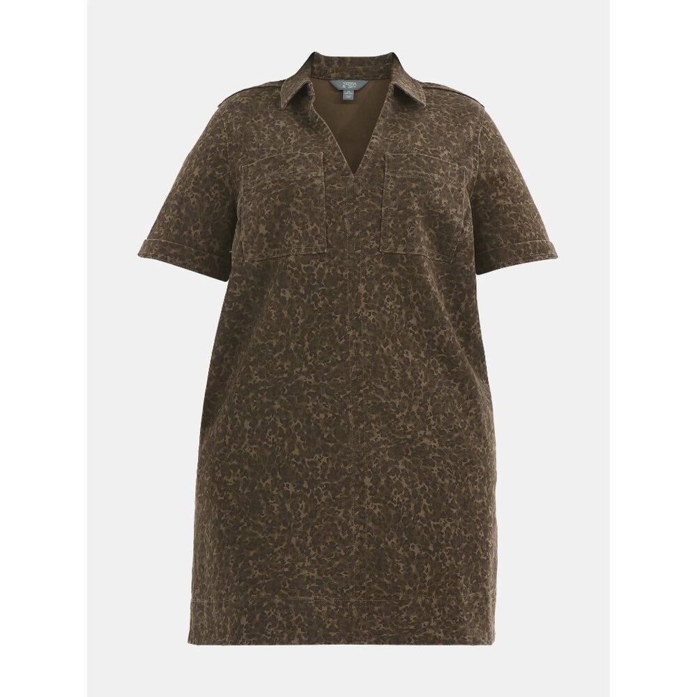 Terra & Sky Mini Popover Dress Plus Size 3X Brown Maple Denim Animal Print Artsy